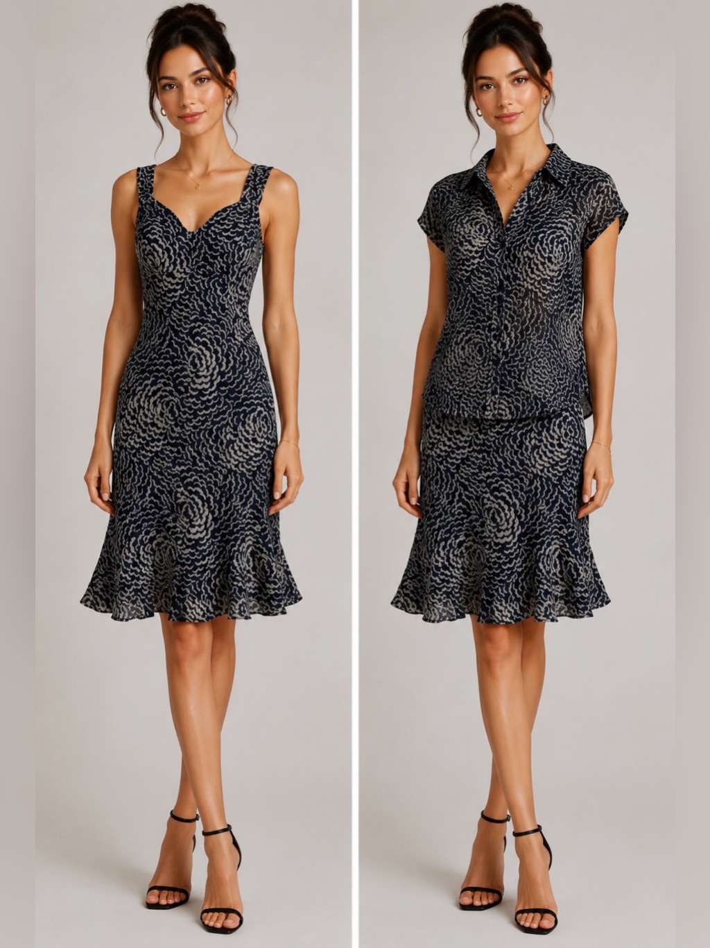 2-Piece Set Norma Kamali Silk Swirl Print Cap-Sleeve Dress & Blouse